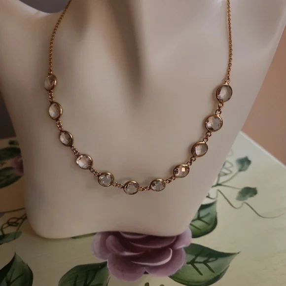 JTV Rose Gold and Clear Crystal Station Necklace - Picture 1 of 9